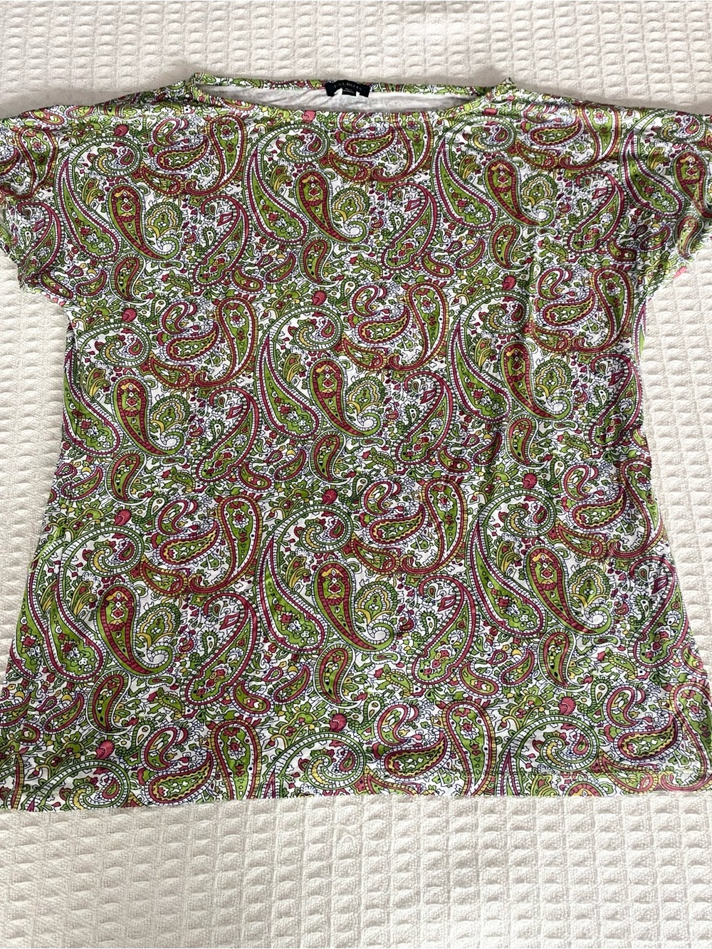 Talbots Paisley Short Sleeve Top in Green, Pink & White XS